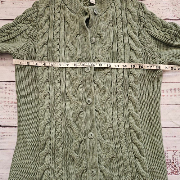 L.L. Bean Green Cableknit Cotton Button Up Cardigan Womens Large - Picture 5 of 5